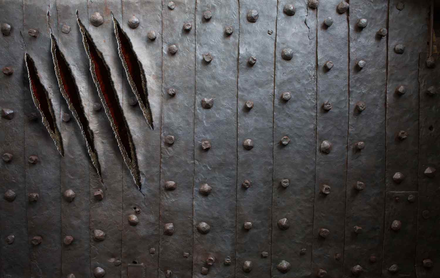 monster claw scratches on metal wall or door background