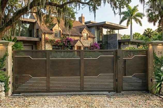 Residential four-fold sliding gate design with contemporary architecture